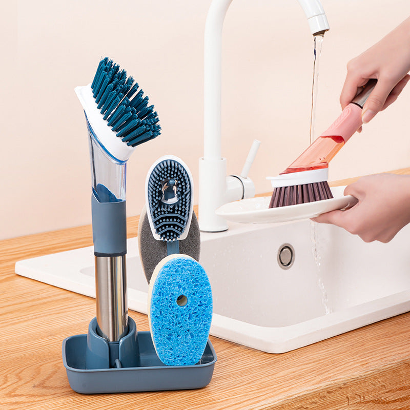 New Multifunctional Dish Brush Household Kitchen Oily Sponge Long Handle Cleaning Brush